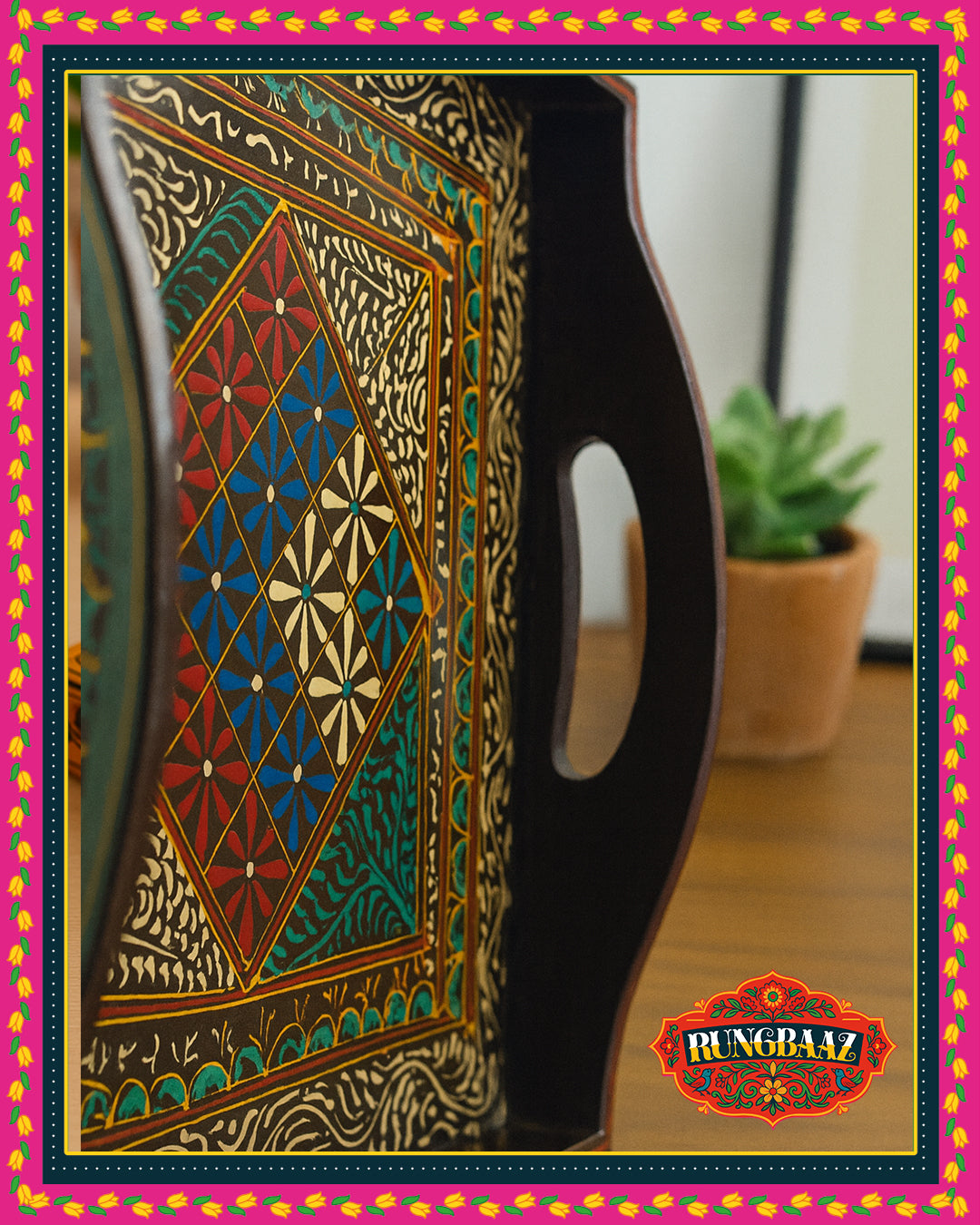 Swati Hand-Painted Square Tray - Black