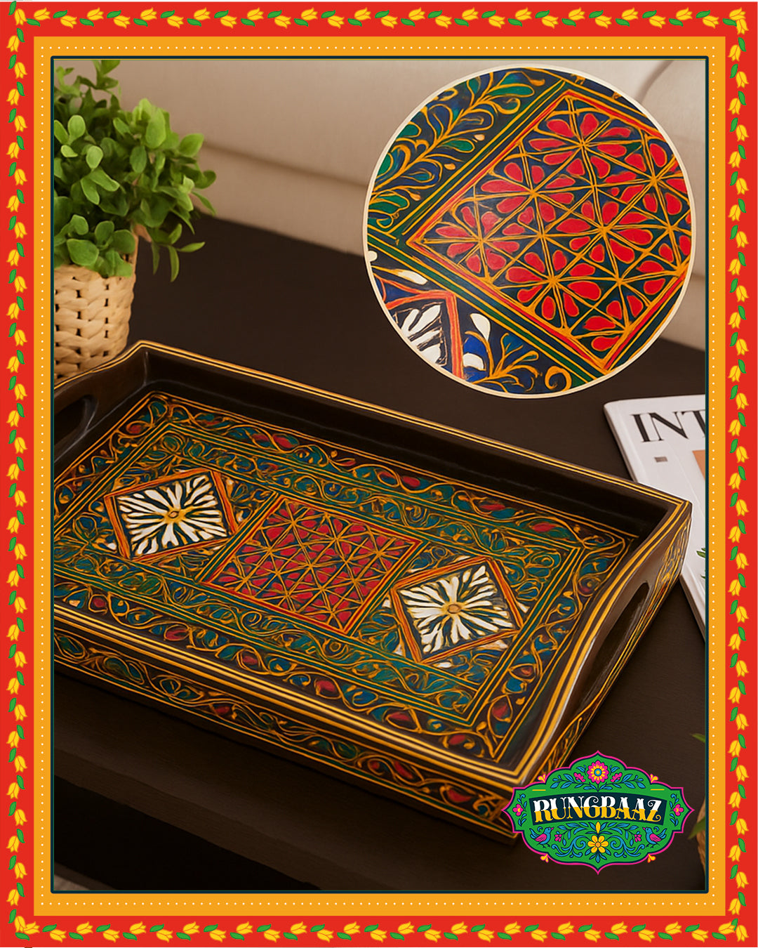 Swati Hand-Painted Rectangle Tray