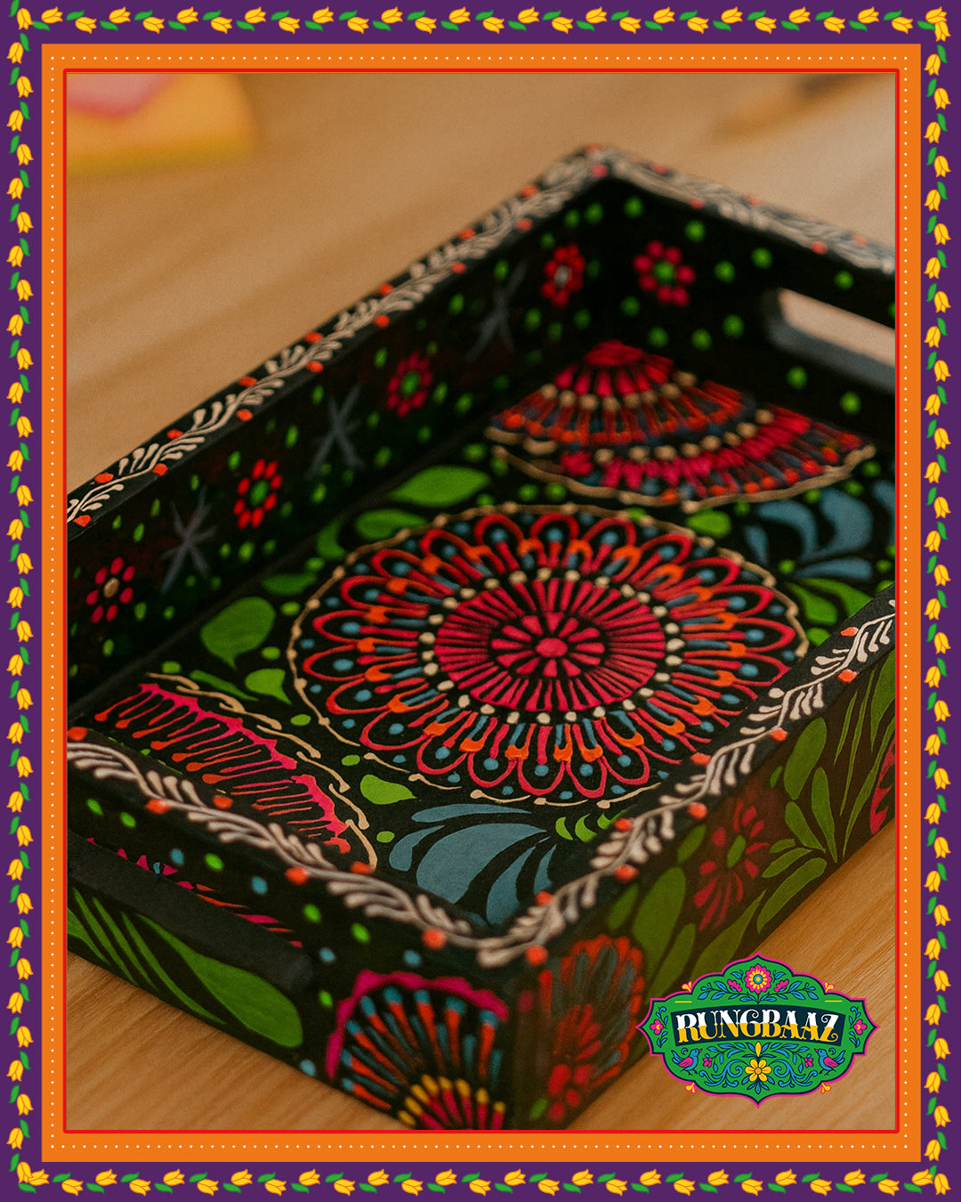 Hand-Painted Floral Fine Art Tray – Bold Bloom
