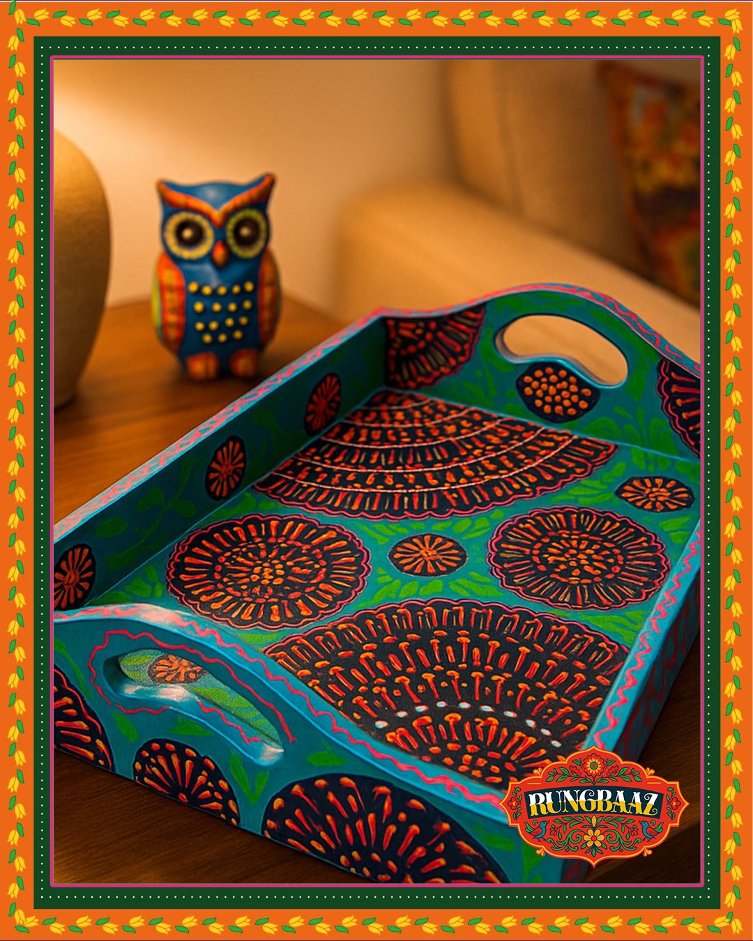 Hand-Painted Fine Art Tray – Light Blue