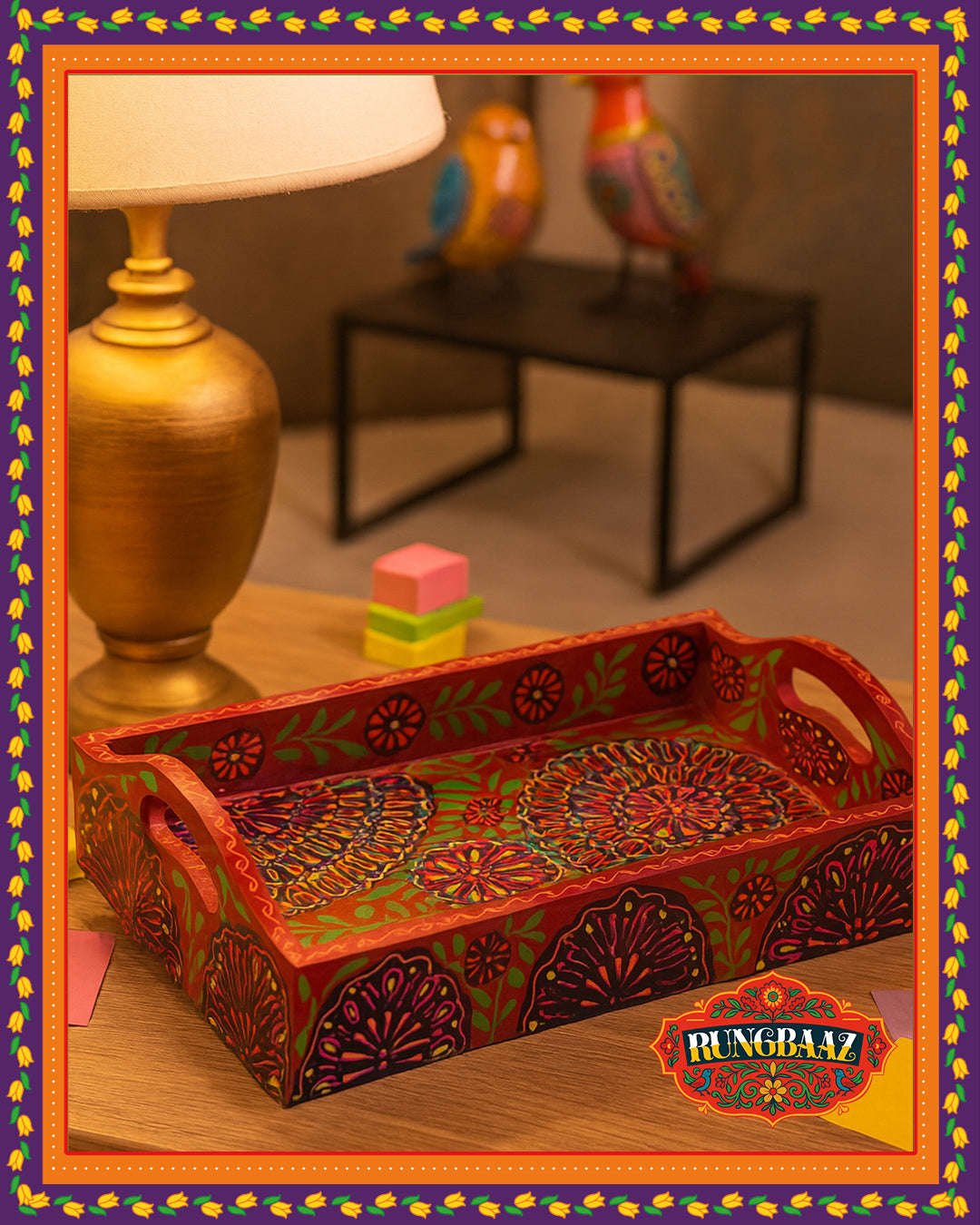 Red Rungbaaz Tray β Rectangle Hand-Painted Charm