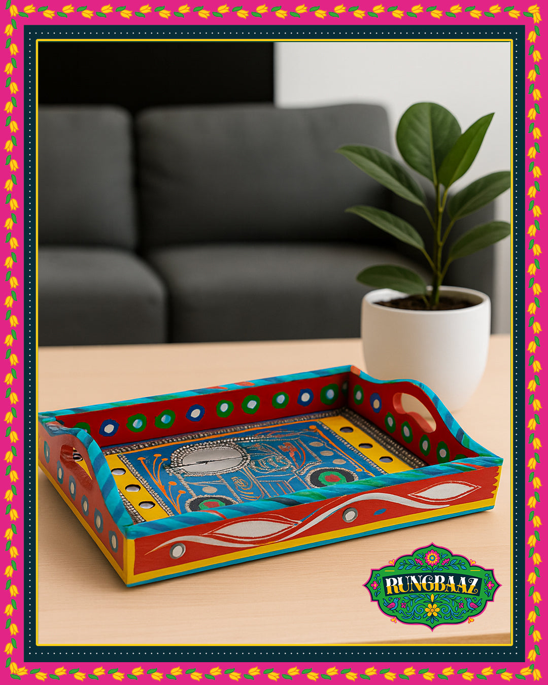 "Tray with Rickshaw Art Hand-Painted Truck Art Tray | Vibrant & Functional"