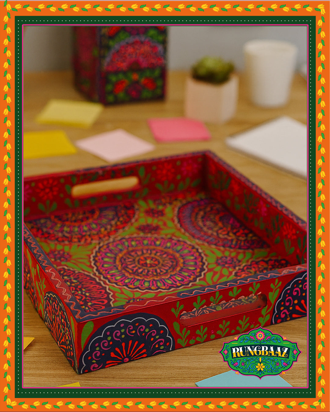 Square Fine Art Tray β Red Garden Bloom