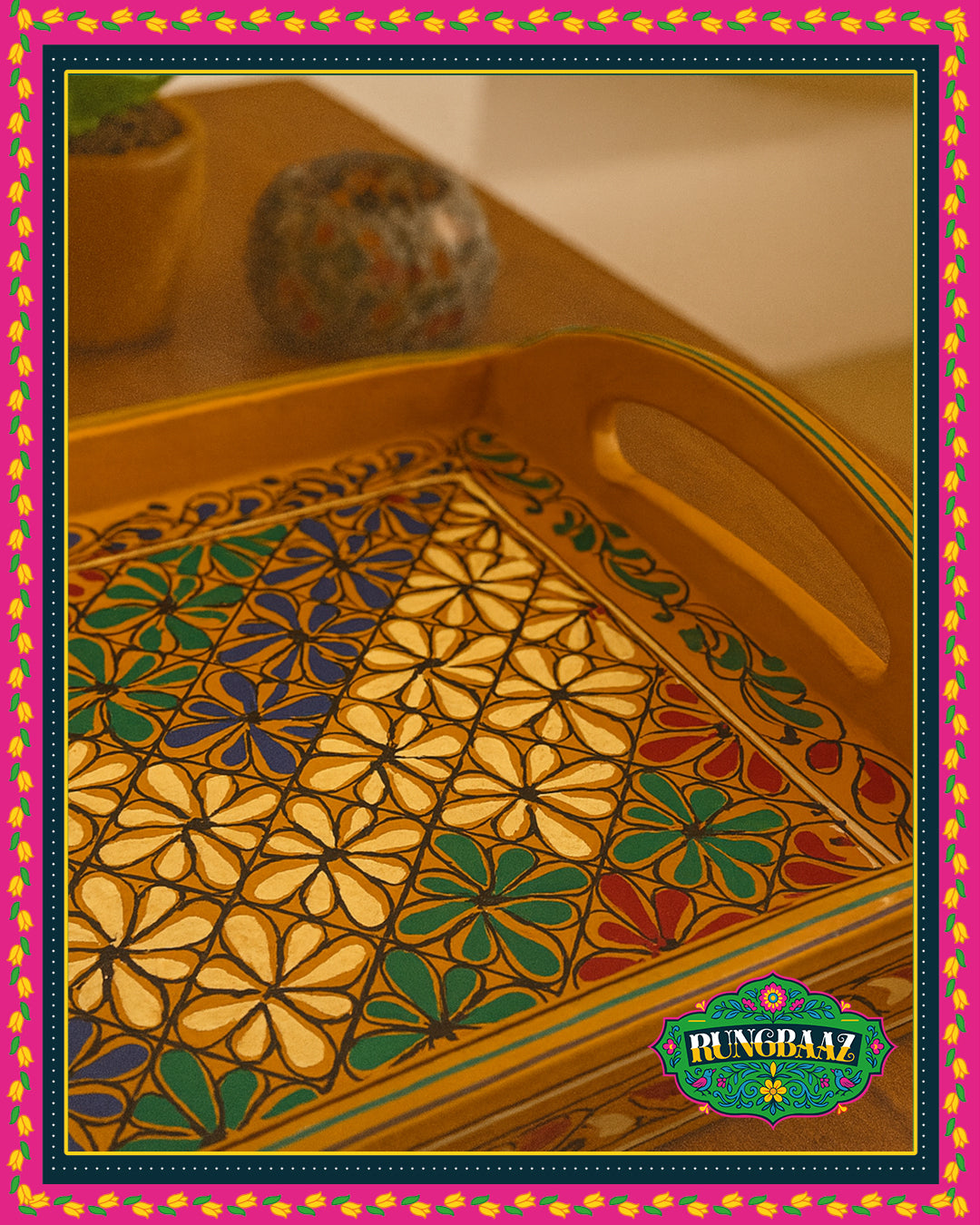 Swati Hand-Painted Tray – Mustard Bloom