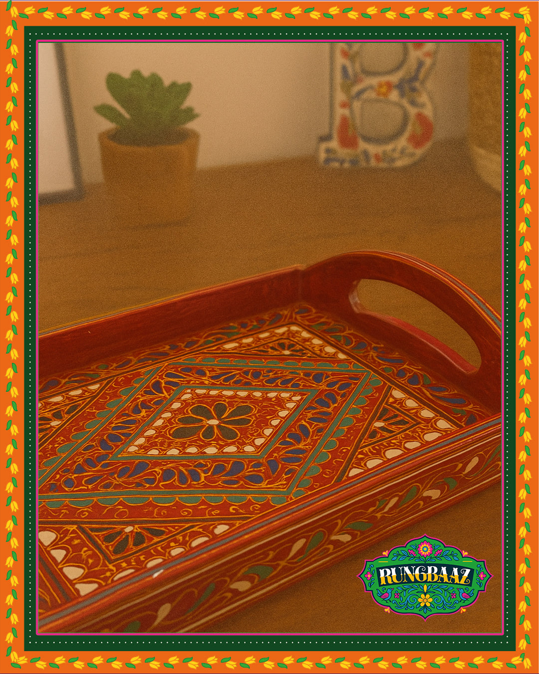 Swati Hand-Painted Tray – Red Elegance
