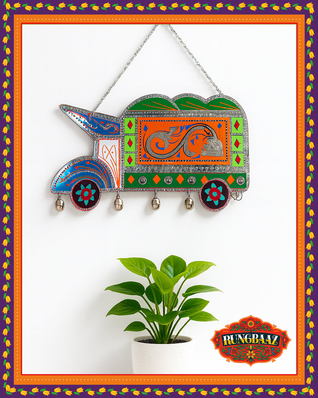 Classic Truck Wall Hanging ā Hand-Painted with Bells