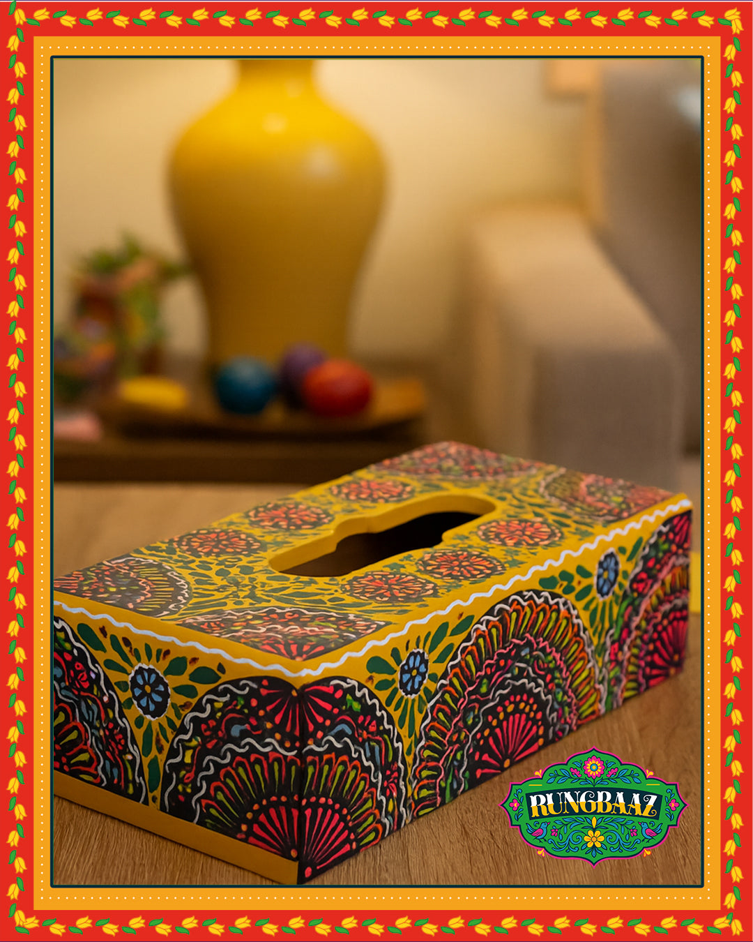Hand-Painted Tissue Box โ Floral Mandala Design
