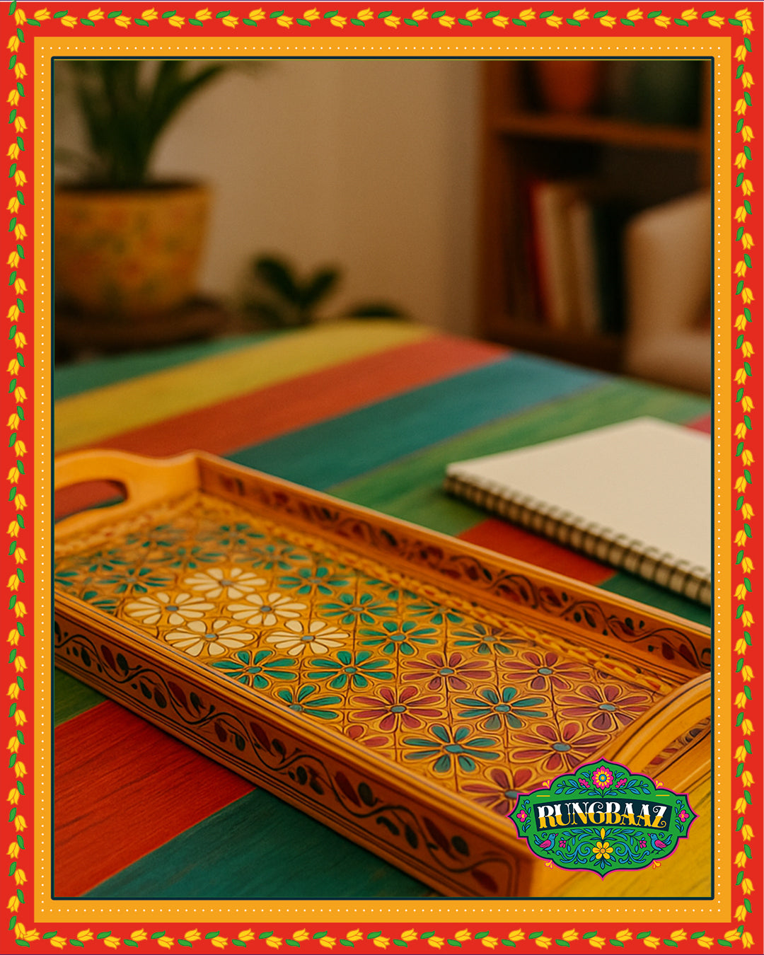 Swati Hand-Painted Rectangle Tray