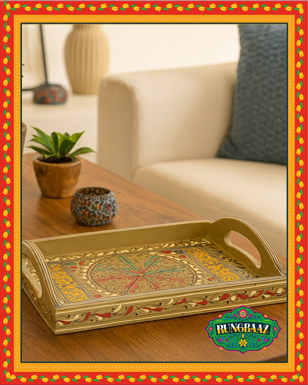 Swati Art Tray – Olive Elegance