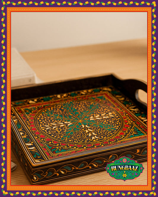 Swati Hand-Painted Square Tray - Black