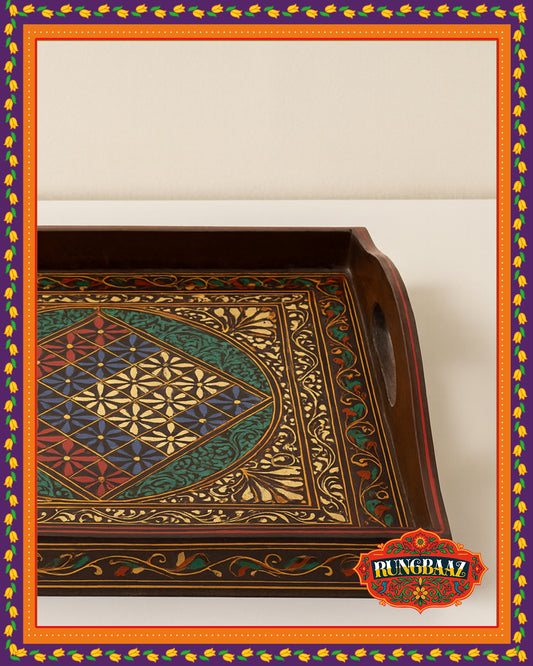 Swati Hand-Painted Square Tray - Brown