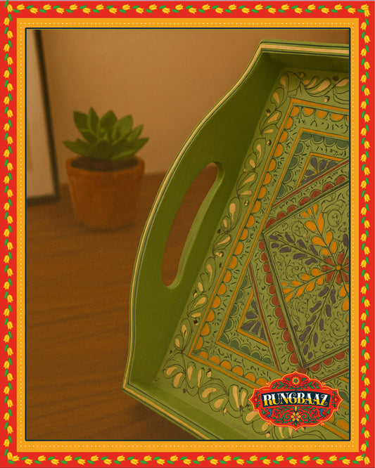 Swati Hand-Painted Square Tray - Green