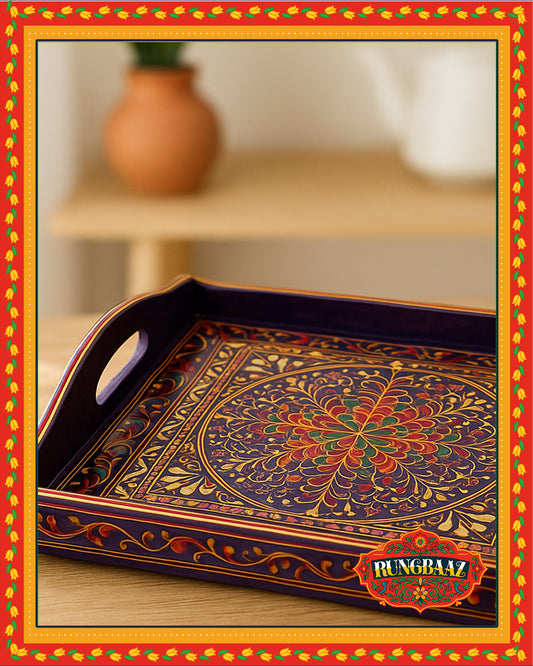 Swati Hand-Painted Square Tray - Navy Blue