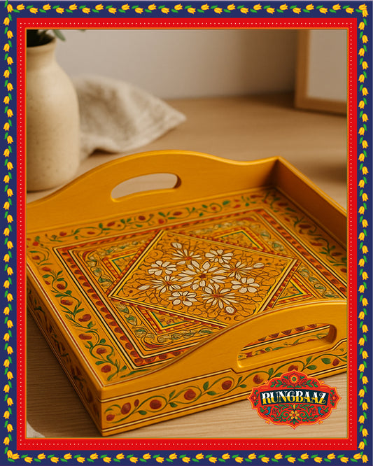 Swati Hand-Painted Square Tray - Yellow