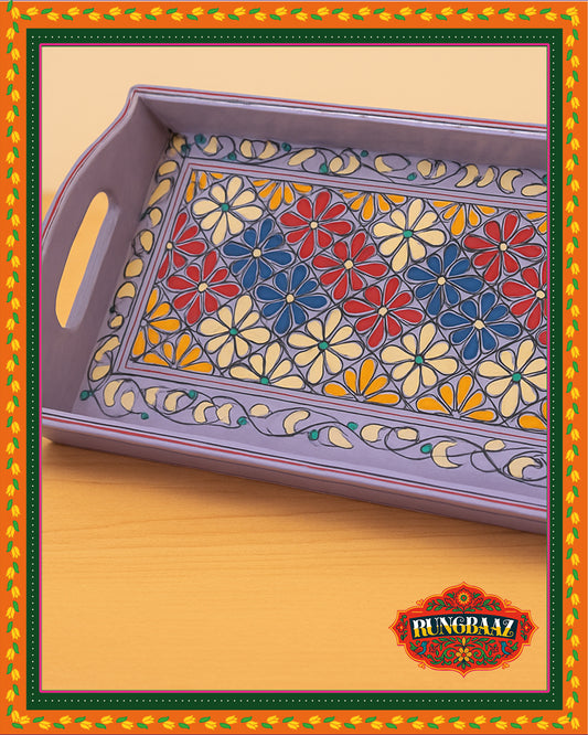 Swati Hand-Painted Rectangle Tray -Purple