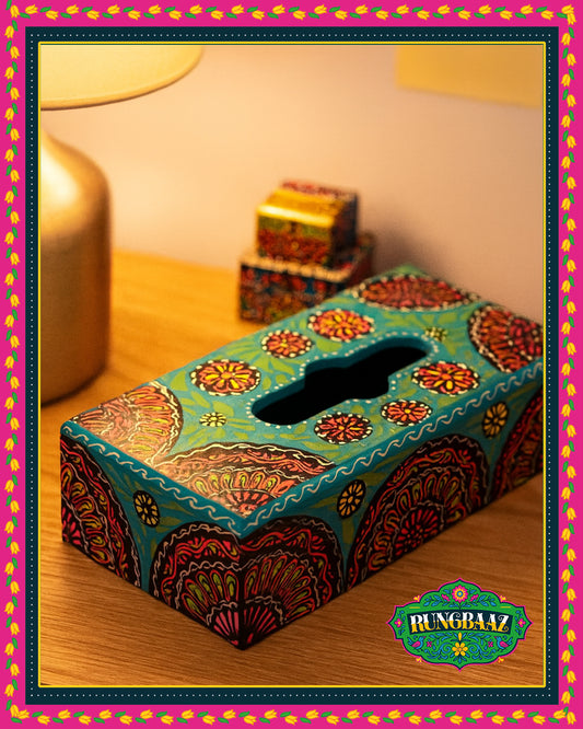 Hand-Painted Tissue Box – Floral Mandala Design