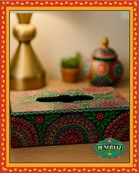 Hand-Painted Tissue Box – Floral Mandala Design