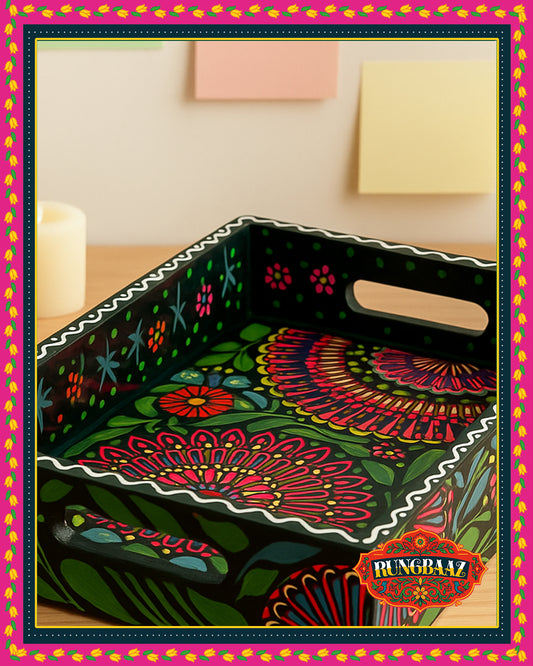 Hand-Painted Floral Fine Art Tray – Bold Bloom