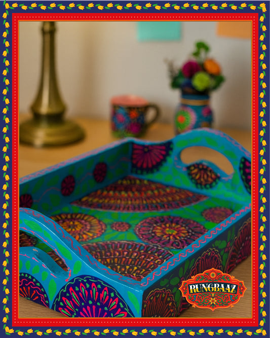 Hand-Painted Fine Art Tray – Light Blue