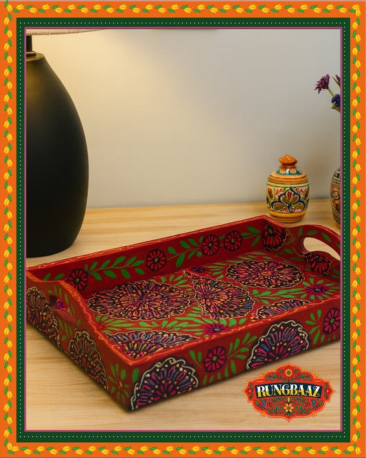 Red Rungbaaz Tray – Rectangle Hand-Painted Charm