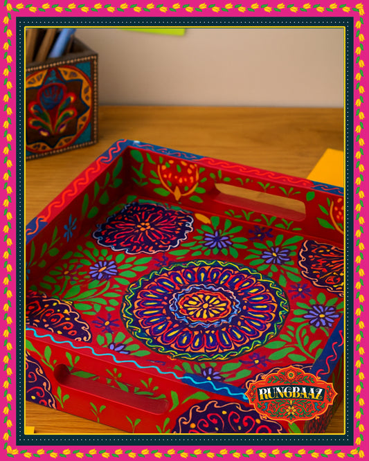 Square Fine Art Tray – Red Garden Bloom