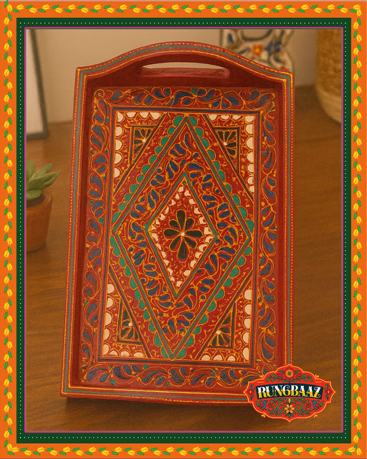 Swati Hand-Painted Tray – Red Elegance