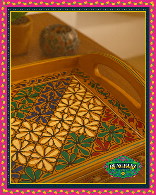 Swati Hand-Painted Tray – Mustard Bloom