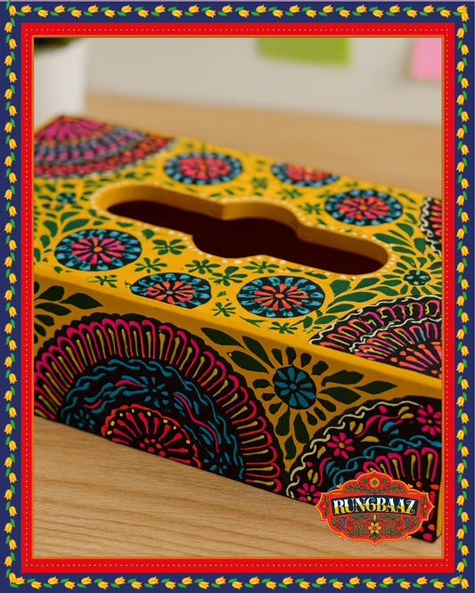 Hand-Painted Tissue Box – Floral Mandala Design